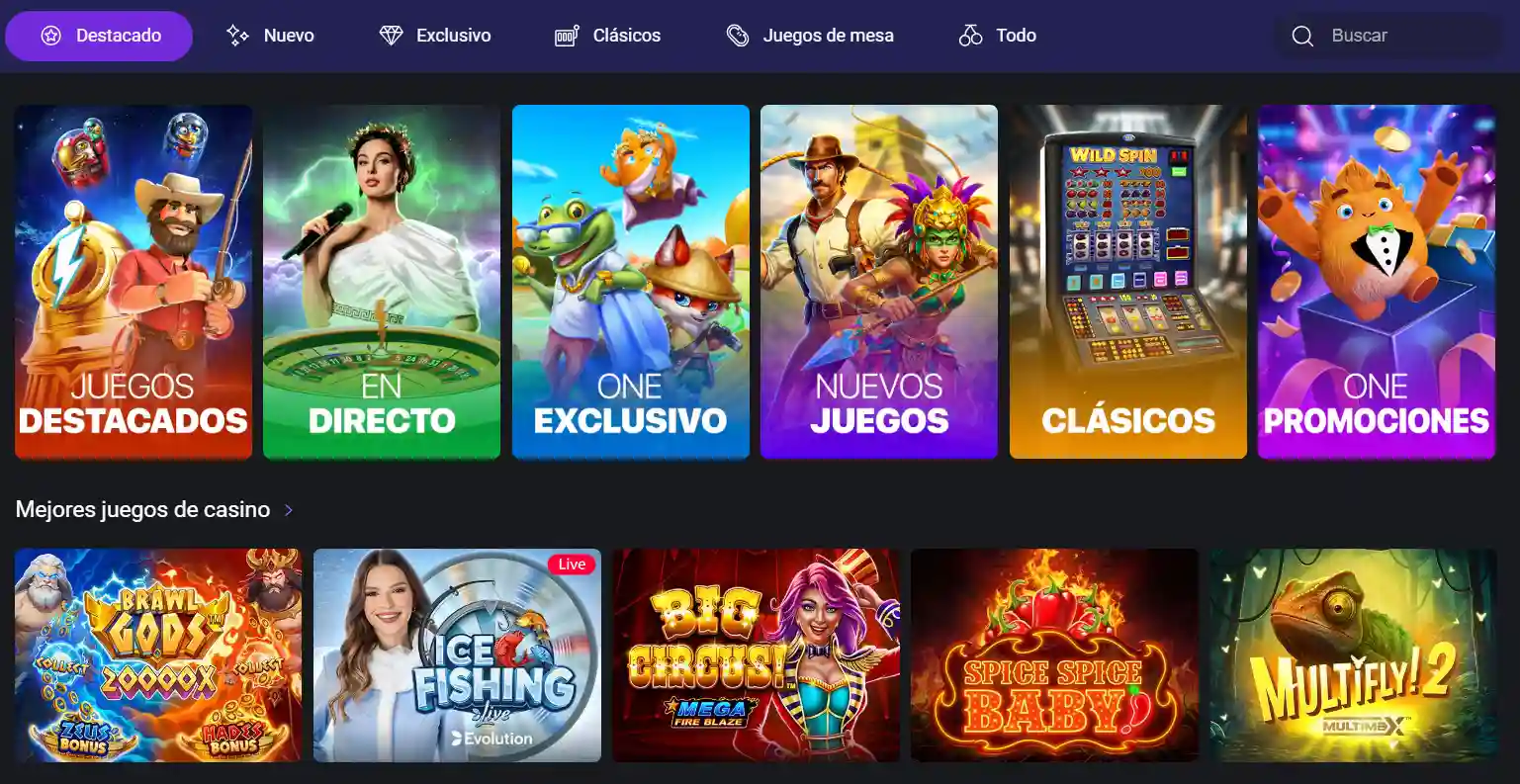 Juegos de OneCasino: tragaperras, live y exclusivos
